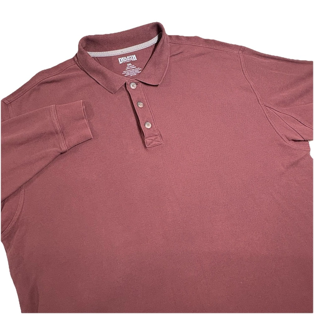 Duluth Trading Company Men 2XL Maroon Long Sleeve Polo Shirt 100% Cotton Durable